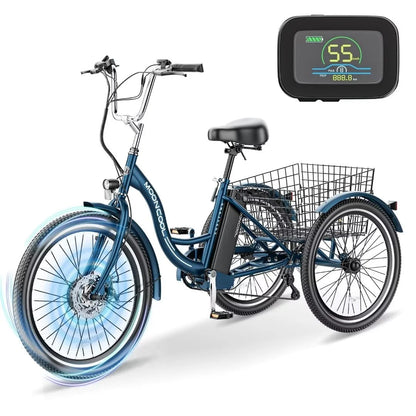 3 Wheel Electric Bike, 15.5 Mph 500W Electric Tricycles for Adult，36V 7 Speeds Electric Trike,26In