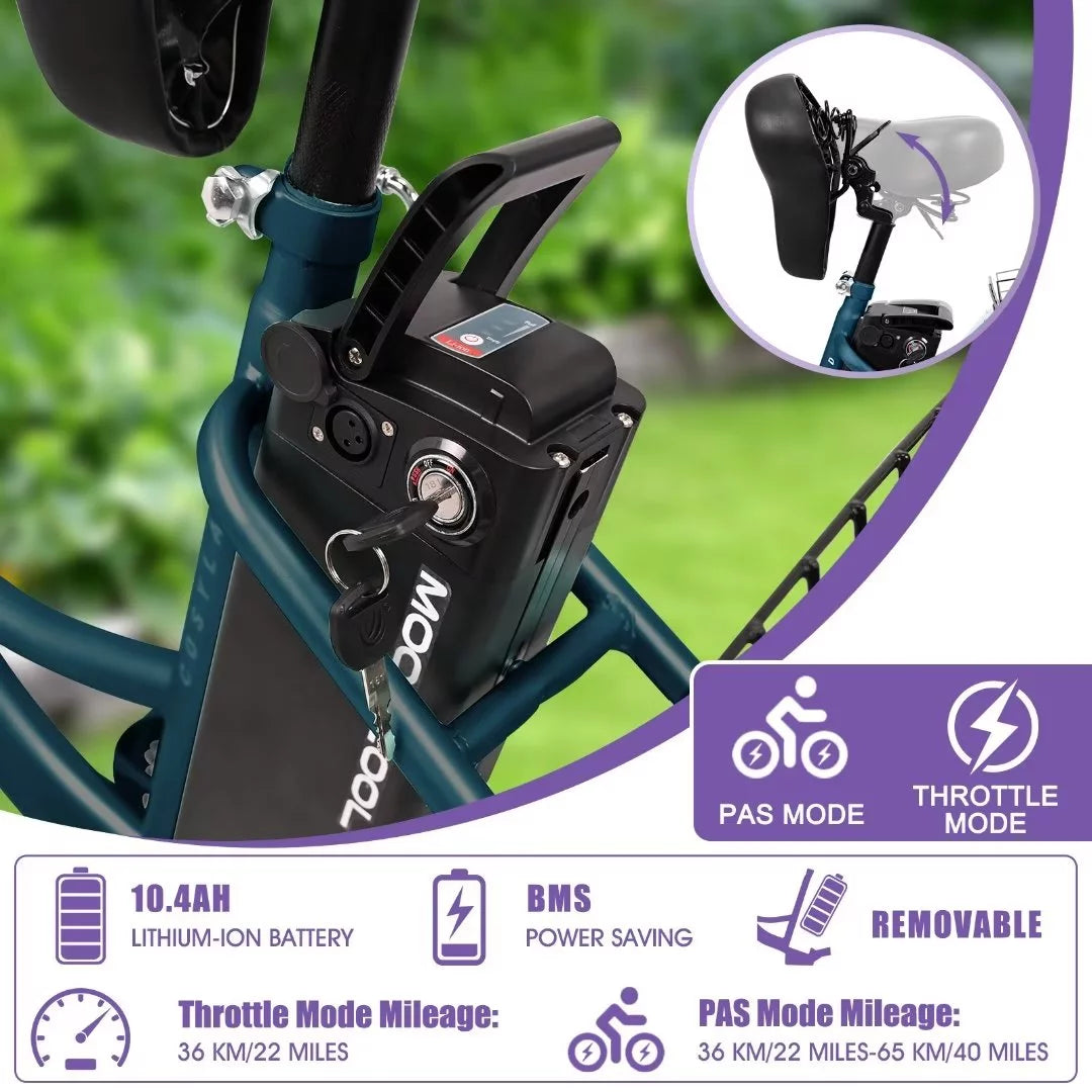3 Wheel Electric Bike, 15.5 Mph 500W Electric Tricycles for Adult，36V 7 Speeds Electric Trike,26In